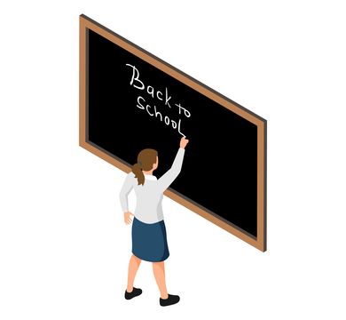 Lehrerin schreibt mit Kreide an die Tafel. Bild: Colourbox